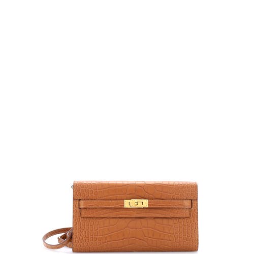 Pre-owned Hermes Hermes Kelly To Go Wallet Alligator In Gold