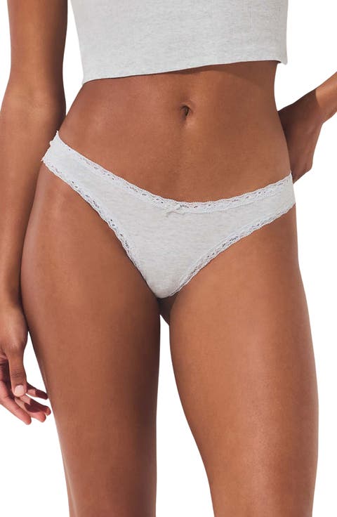 Lightweight Cotton Lace Trim Thong (Regular & Plus)