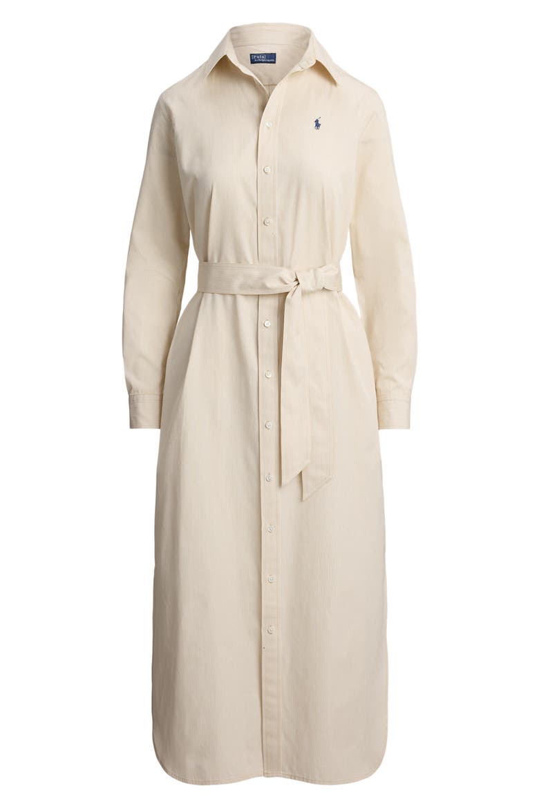 Tie Waist Long Sleeve Maxi Shirtdress, Alternate, color, POLO TAN-WHITE