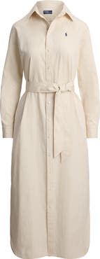 Polo Ralph Lauren Tie Waist Long Sleeve Maxi Shirtdress