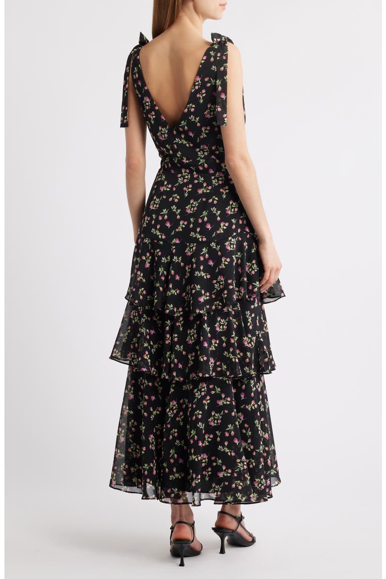 Arya Tiered Floral Chiffon Maxi Dress, Alternate, color, BLACK FLORAL