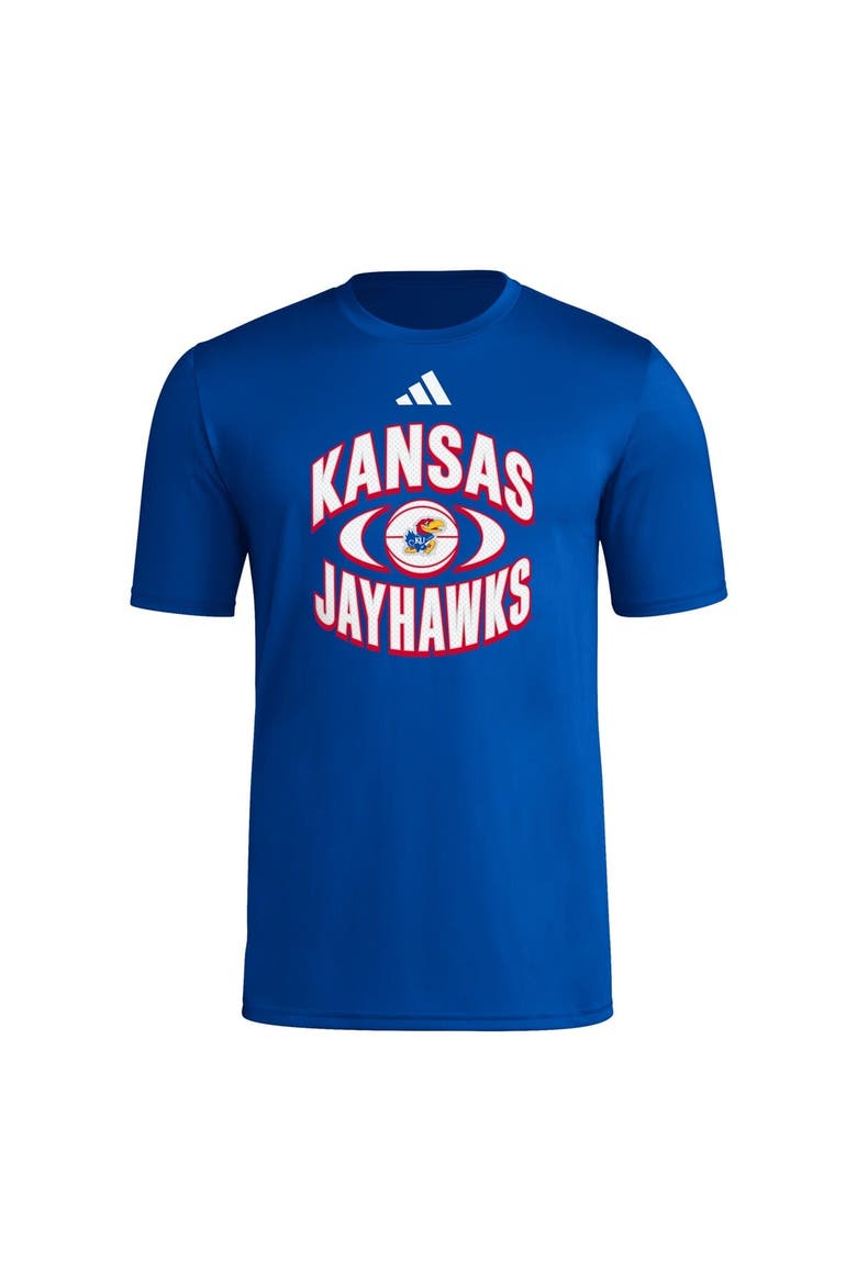 Men's adidas Royal Kansas Jayhawks Basketball On Court Orbit Pregame T-Shirt, Alternate, color, Royal