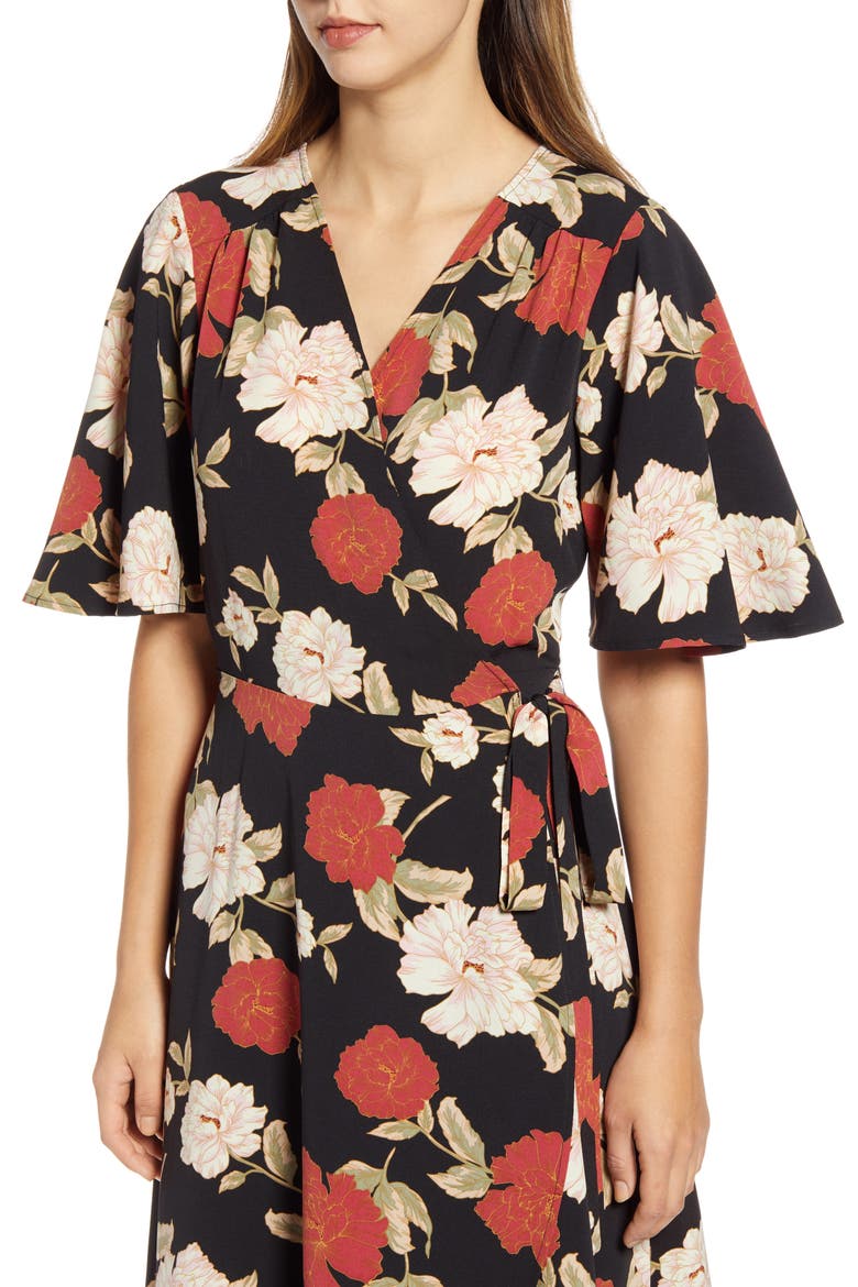 Orna Print Wrap Dress, Alternate, color, ROSE FLORAL