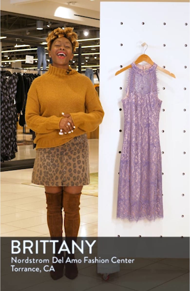 Lace Halter Neck Sheath Dress, sales video thumbnail