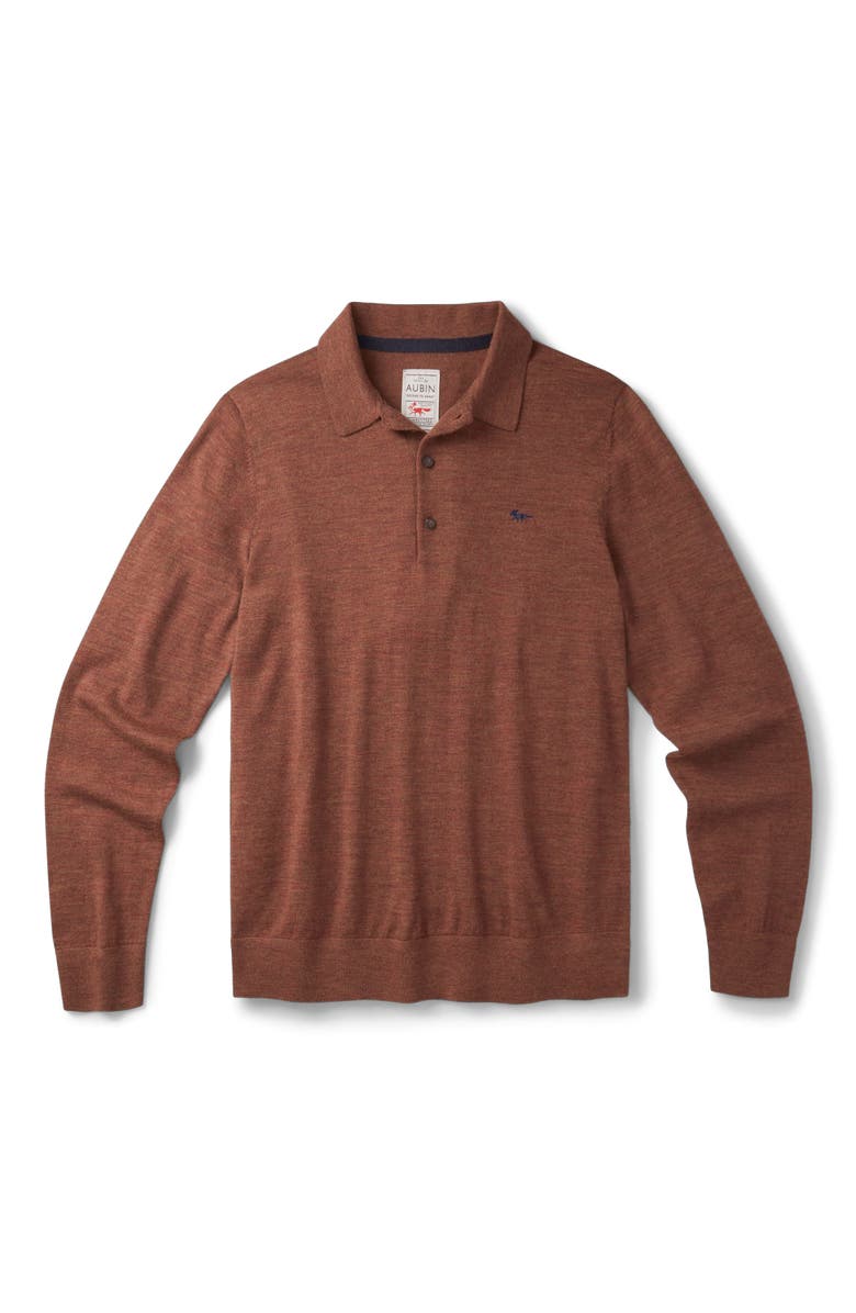 Aubin Chapel Merino Long Sleeve Polo, Alternate, color, Rust