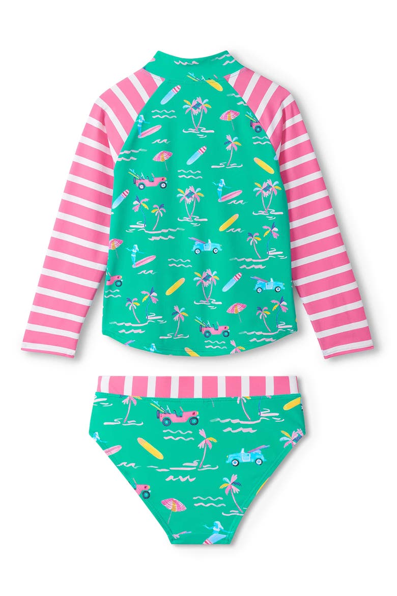 Tropical Escape Long Sleeve Rashguard Two-Piece Swimsuit, Alternate, color, ARCADIA
