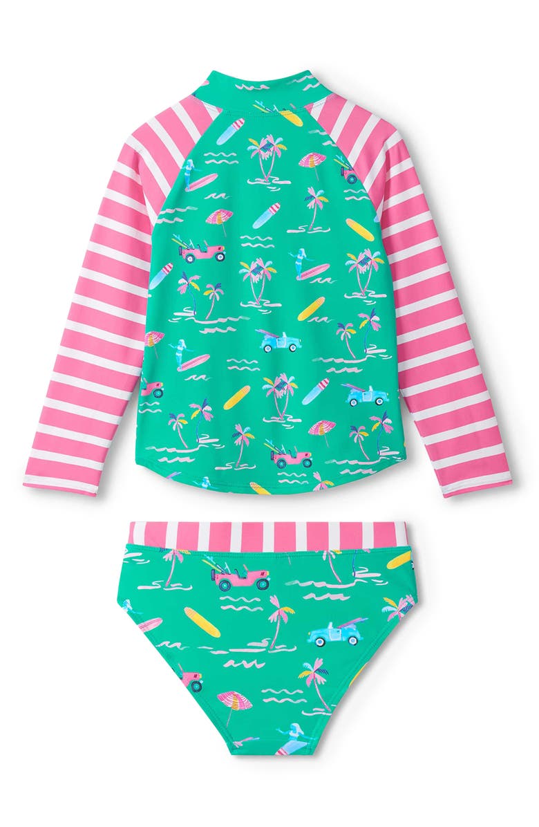 Hatley Tropical Escape Long Sleeve Rashguard Two-Piece Swimsuit, Alternate, color,
