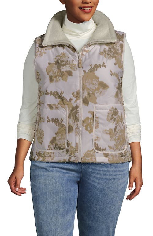 Lands' End Plus Size High Pile Fleece Reversible Mixed Media Vest In Multi