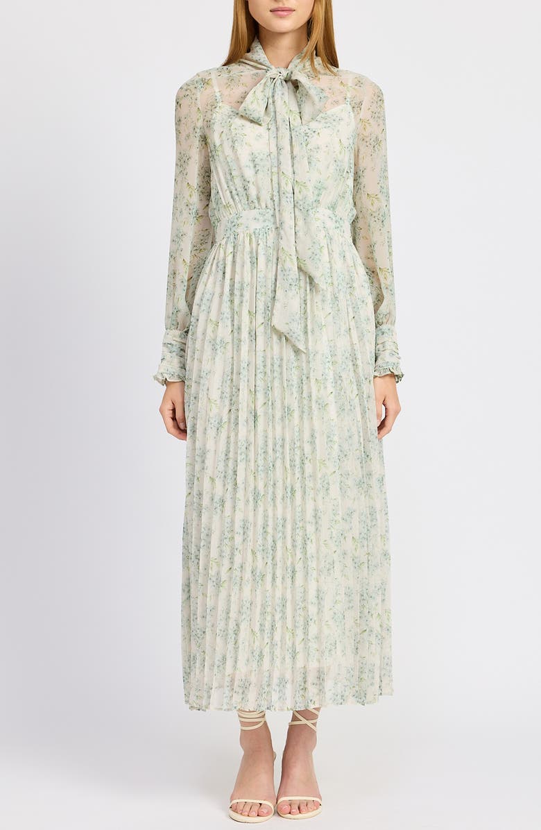 En Saison Marlene Print Tie Neck Long Sleeve Maxi Dress, Main, color, 