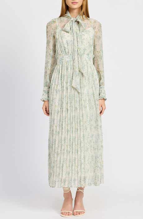 En Saison Marlene Print Tie Neck Long Sleeve Maxi Dress