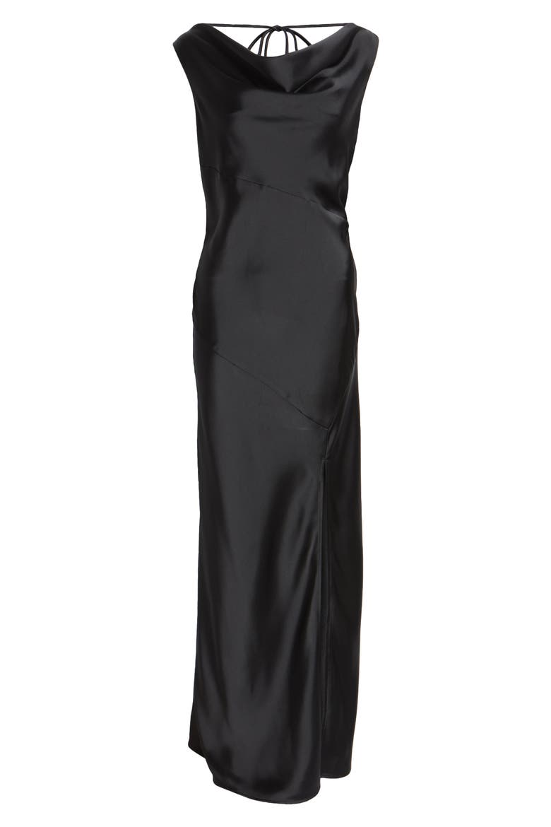Lea Cowl Neck Satin Gown, Alternate, color, BLACK