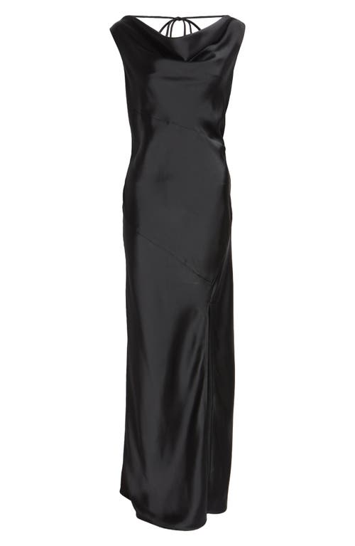 Shop Wayf Lea Cowl Neck Satin Gown In Black