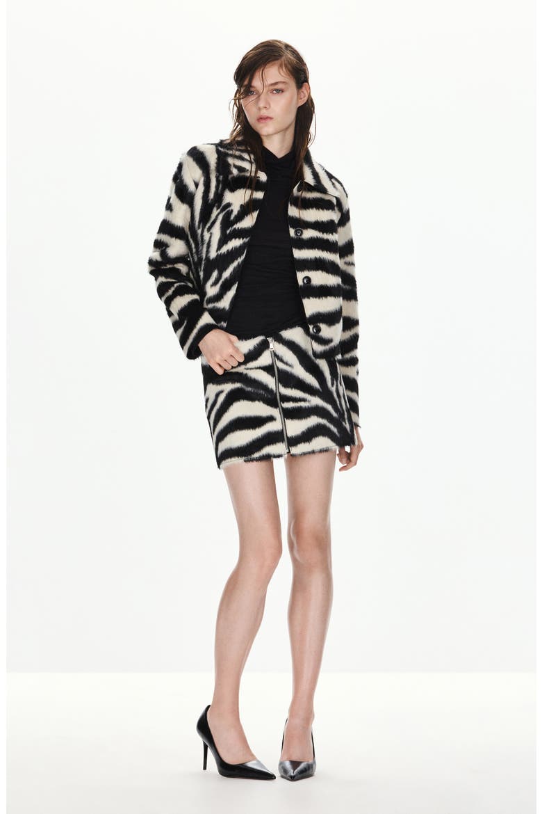 Zebra Print Faux Fur Jacket, Alternate, color, BLACK