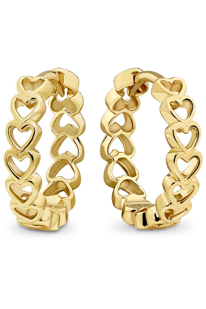 Open Heart Hoop Earrings in 14K Gold, 15mm, Main, color, Yellow Gold