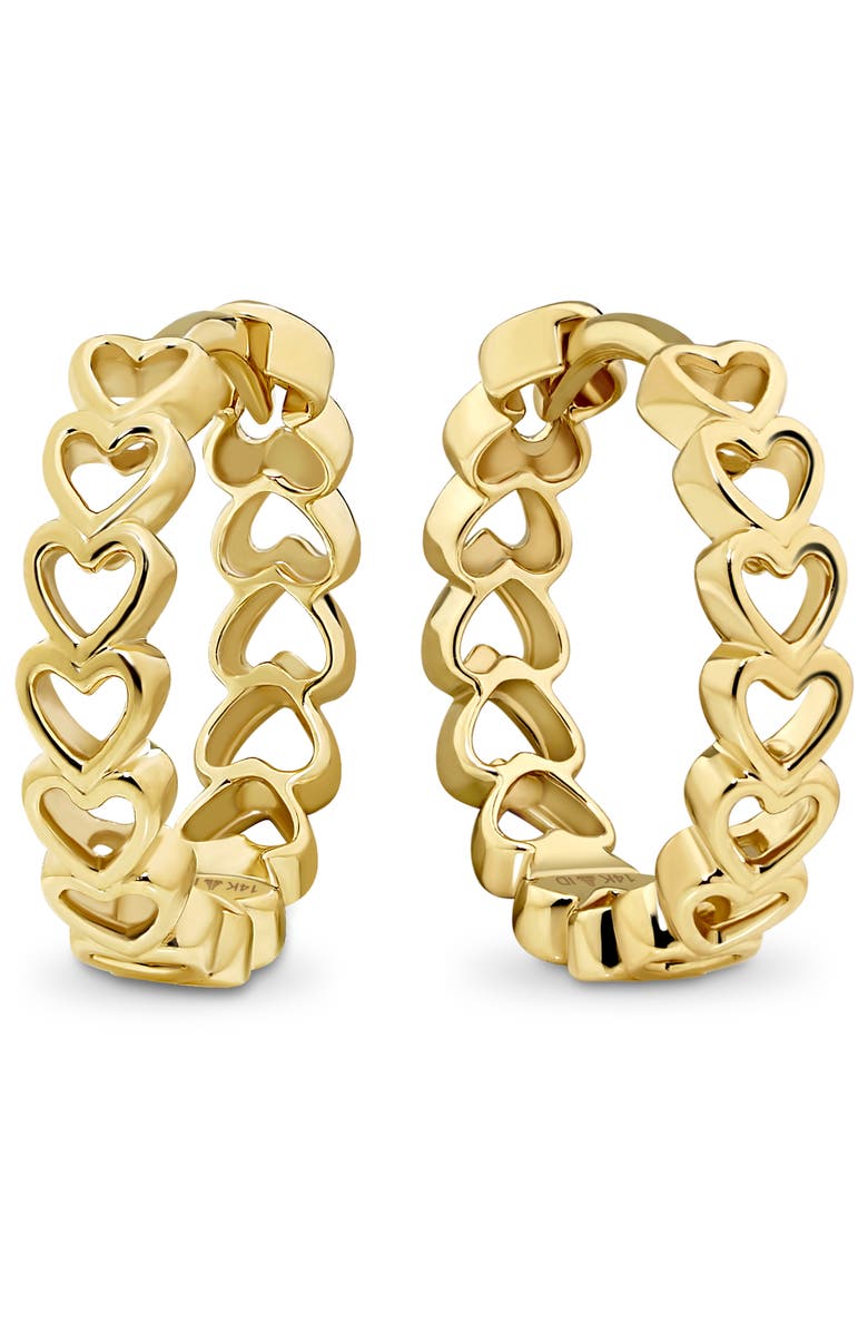 DEVATA Open Heart Hoop Earrings in 14K Gold, 15mm, Main, color, Yellow Gold