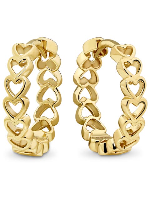 Open Heart Hoop Earrings in 14K Gold, 15mm