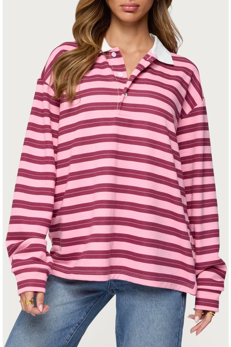 Maureen Stripe Polo Sweatshirt, Main, color, PINK