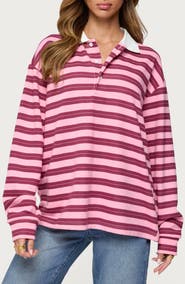 EDIKTED Maureen Stripe Polo Sweatshirt