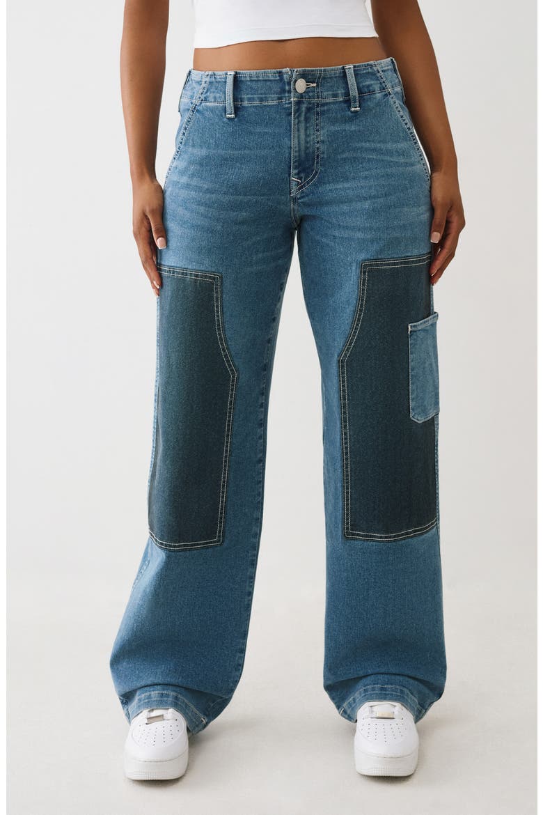Colorblock Wide Leg Carpenter Jeans, Main, color, LIGHT WINTERGREEN WASH