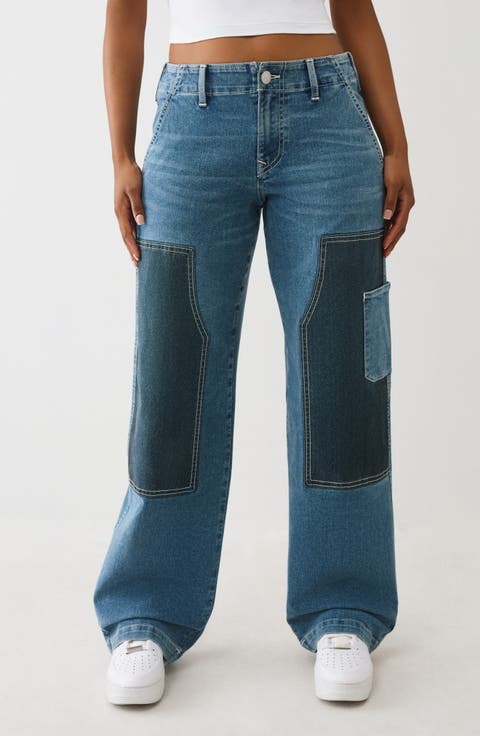 Colorblock Wide Leg Carpenter Jeans (Light Wintergreen Wash)