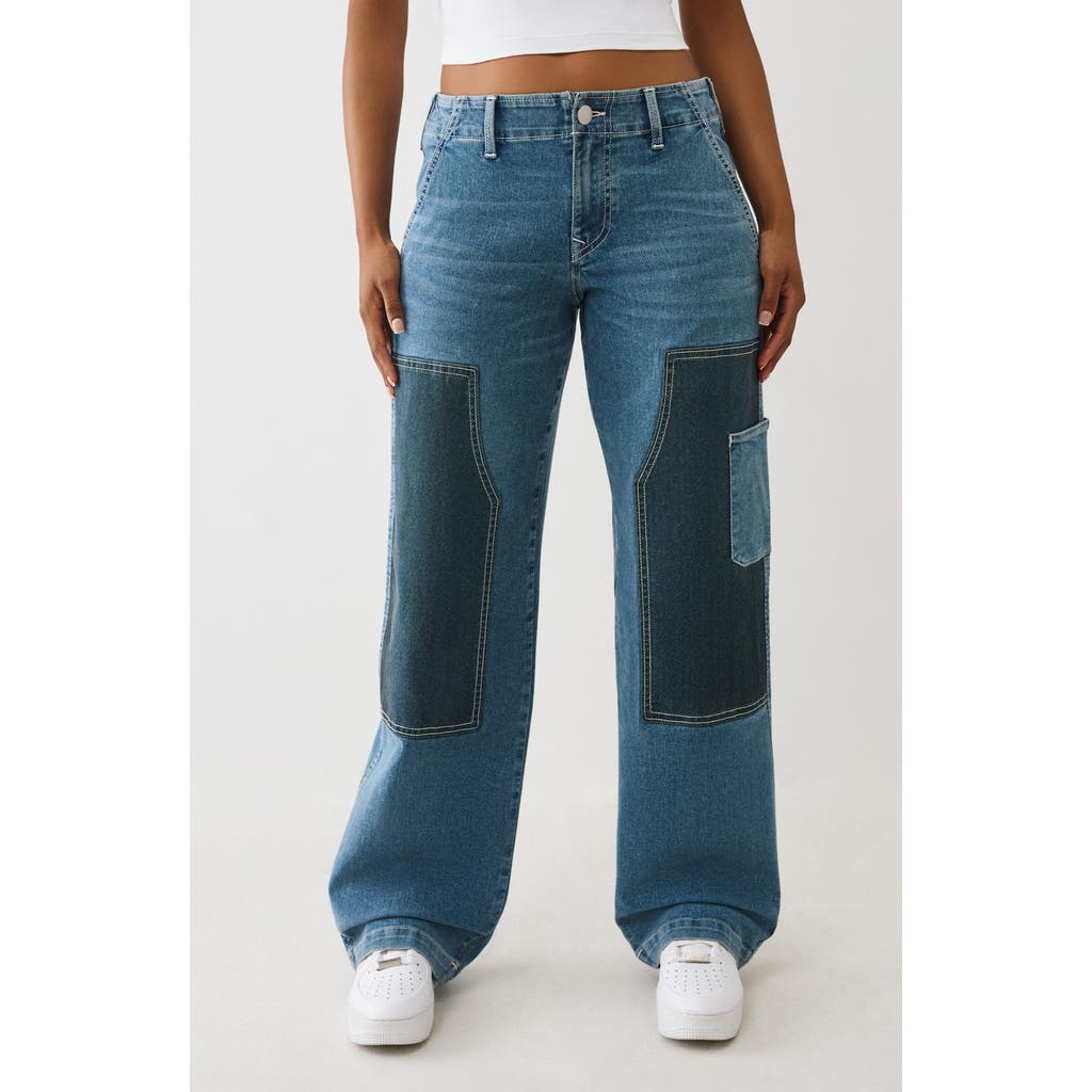 True Religion Colorblock Wide Leg Carpenter Jeans In Blue