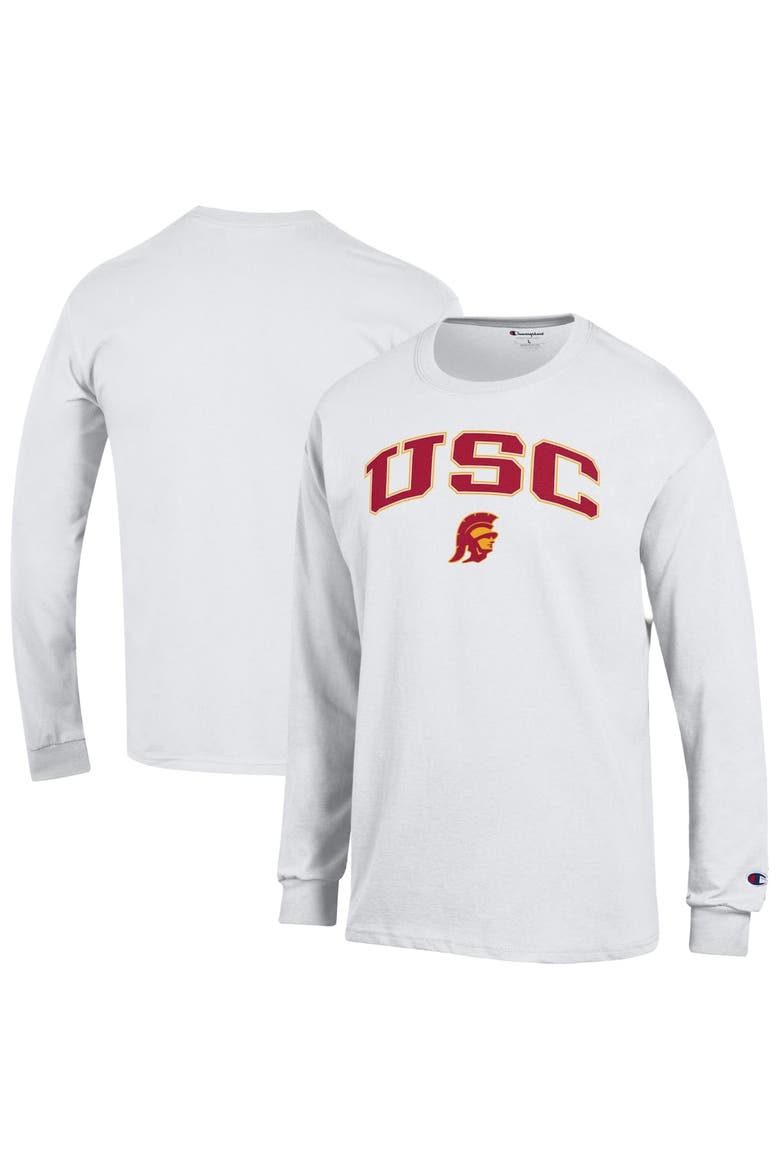 Men's Champion  White USC Trojans Arch Over Logo Long Sleeve T-Shirt, Main, color, White