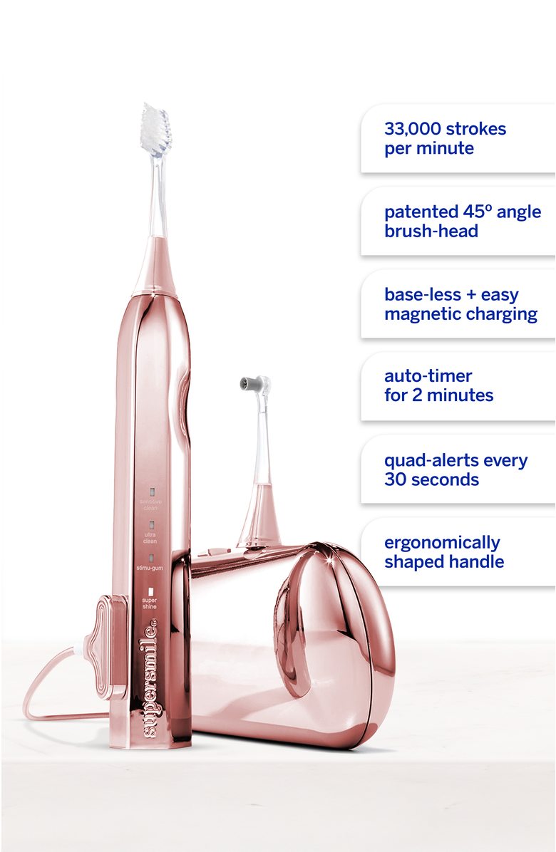 Supersmile Zina45 Sonic Pulse Toothbrush + travel case, Main, color, Chrome Rose