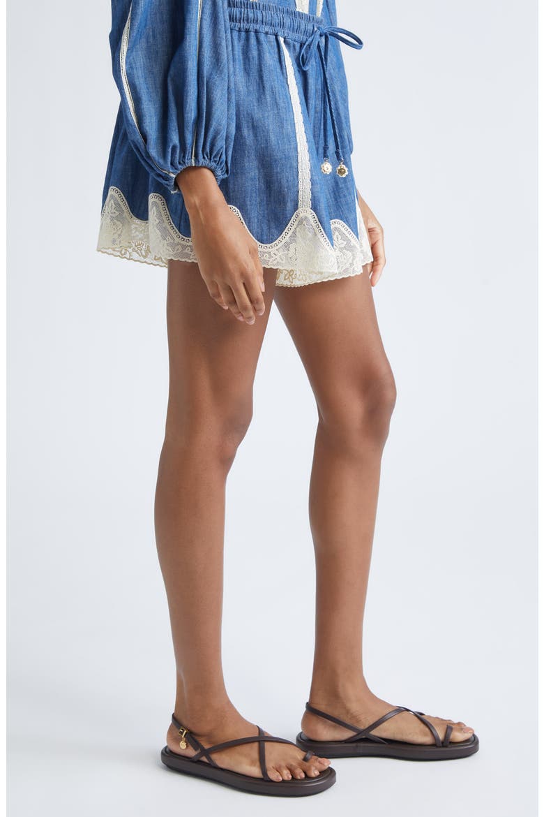 Awaken Lace Trim Denim Shorts, Alternate, color, RAILWAY BLUE