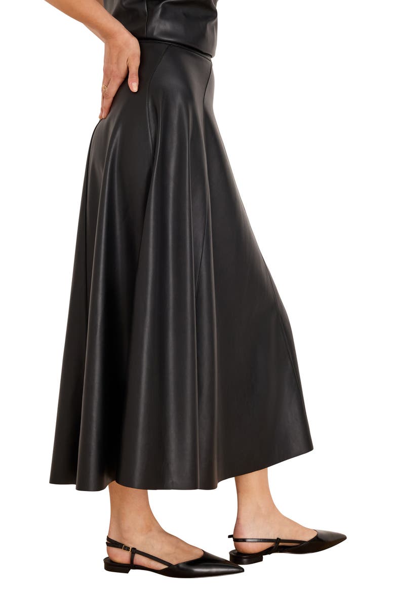 Faux Leather Seamed Midi Skirt, Alternate, color, BLACK ONYX