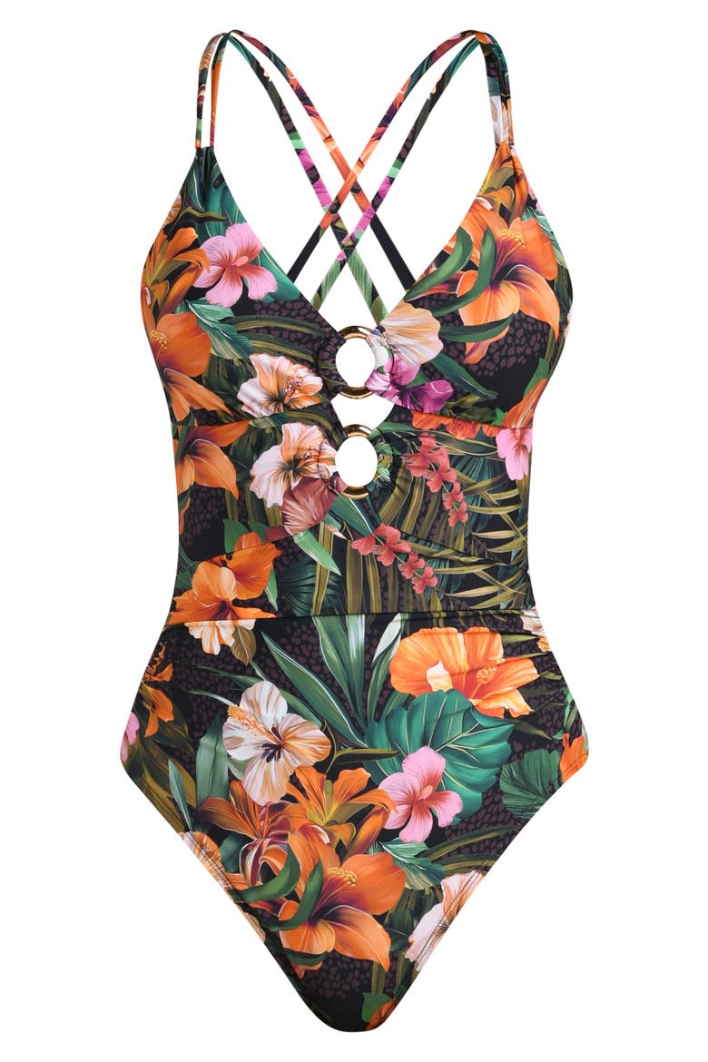 Tropical Hideaway Underwire One-Piece Swimsuit, Alternate, color, ORANGE MULTI