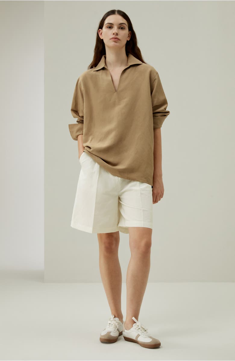 Lilysilk Oversized Silk-Linen Blend Shirt, Alternate, color, Oak