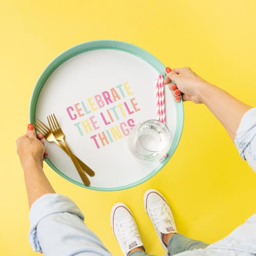 Totalee Gift Celebrate Plastic Serving Tray Ceramic White In Multi