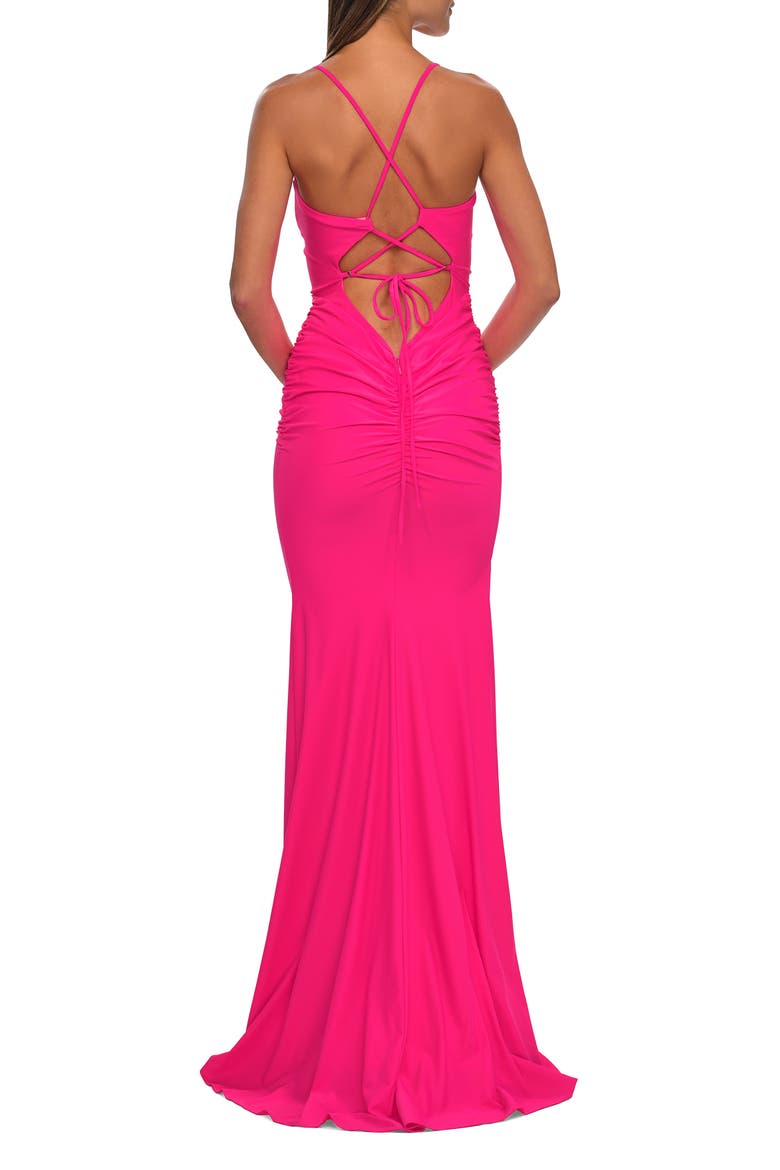 Simple Jersey Dress with Low Open Back and Ruched Zipper, Alternate, color, Neon Pink