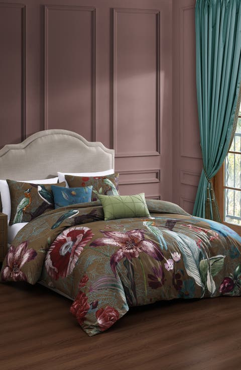 Birds on Chocolate Reversible 5-Piece Comforter Set