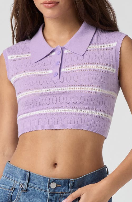 Florence By Mills Stripe Pointelle Crop Polo In Purple