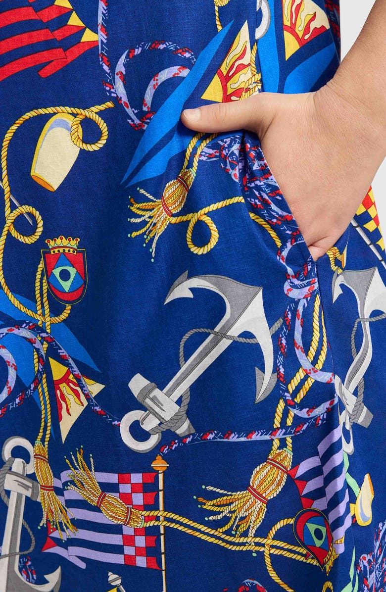 Foxcroft Sloane Nautical Print Linen Blend Shirtdress, Alternate, color, Navy Multi