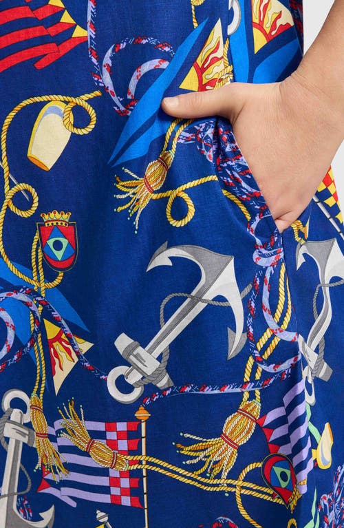 Foxcroft Sloane Nautical Print Linen Blend Shirtdress In Navy Multi
