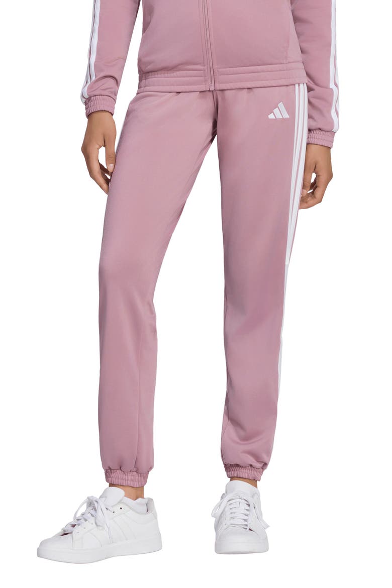 Essentials 3-Stripes Tricot Joggers, Main, color, MAGIC MAUVE/ WHITE