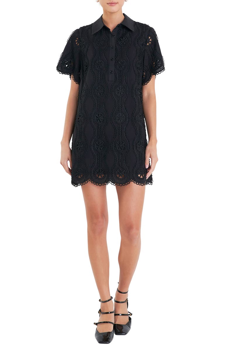 English Factory Embroidered Cotton Blend Mini Shirtdress, Main, color, 