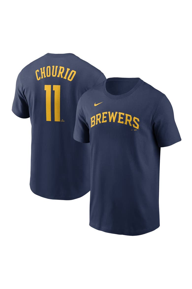Men's Nike Jackson Chourio Navy Milwaukee Brewers Fuse Name & Number T-Shirt, Main, color, Navy