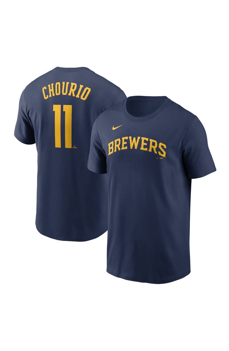 Nike Men's Nike Jackson Chourio Navy Milwaukee Brewers Fuse Name & Number T-Shirt, Main, color, Navy