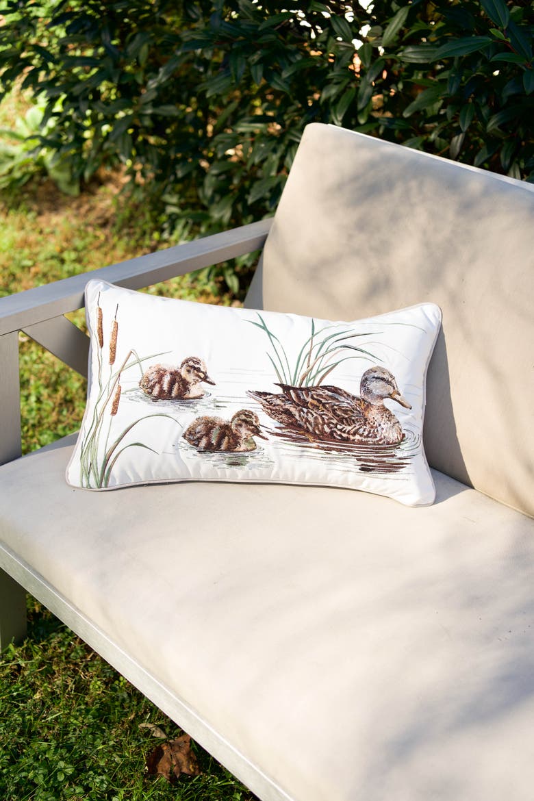 Mallard and Chicks Lumbar Mini Lumbar Accent Pillow 12" x 21", Alternate, color, Brown