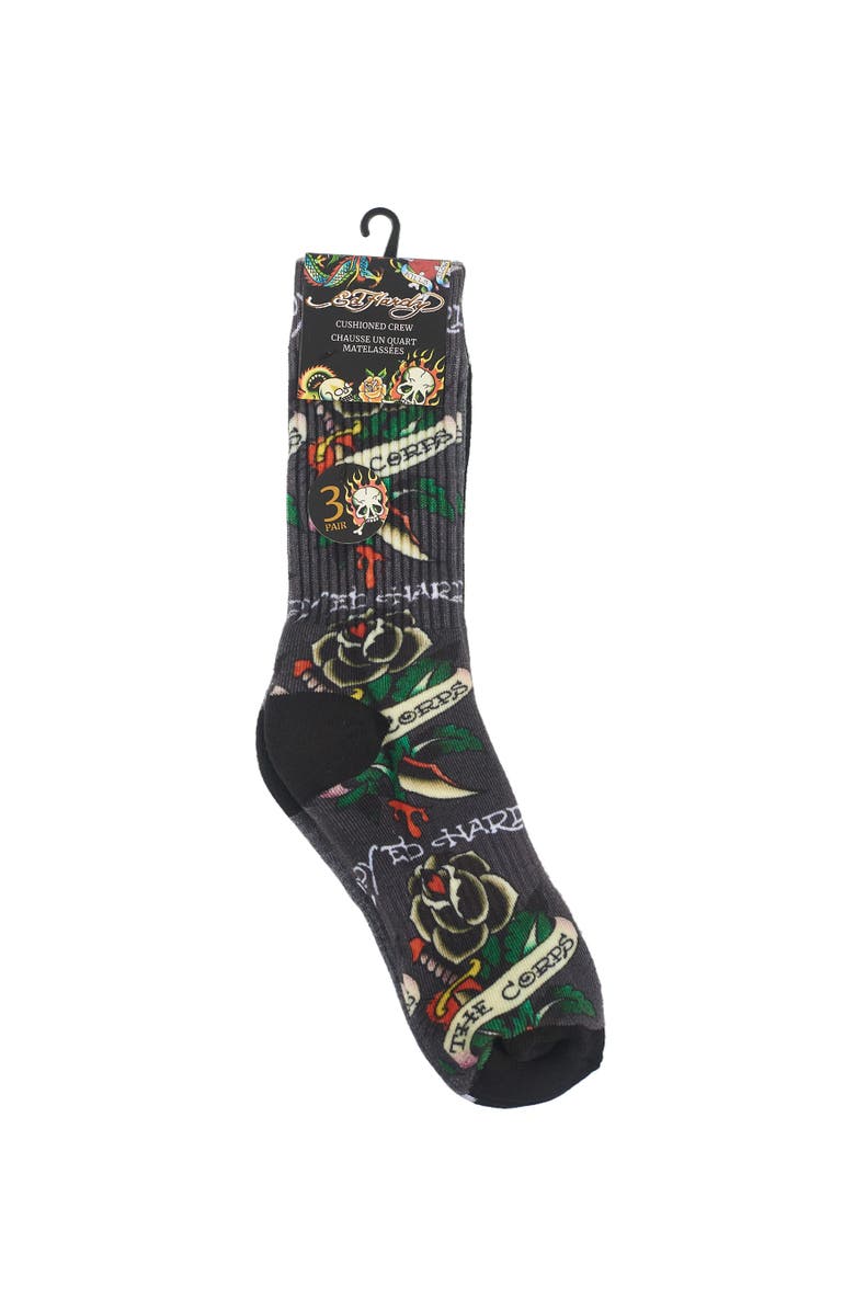 Ed Hardy 360 Print Full Cushion Crew Sock 3-Pack, Alternate, color, 