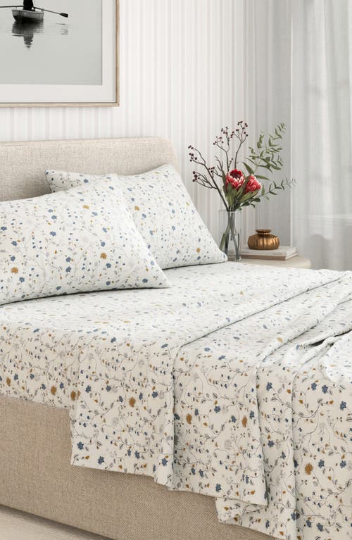 Woven & Weft Winter Floral 4-piece Flannel Bed Sheet Set In White