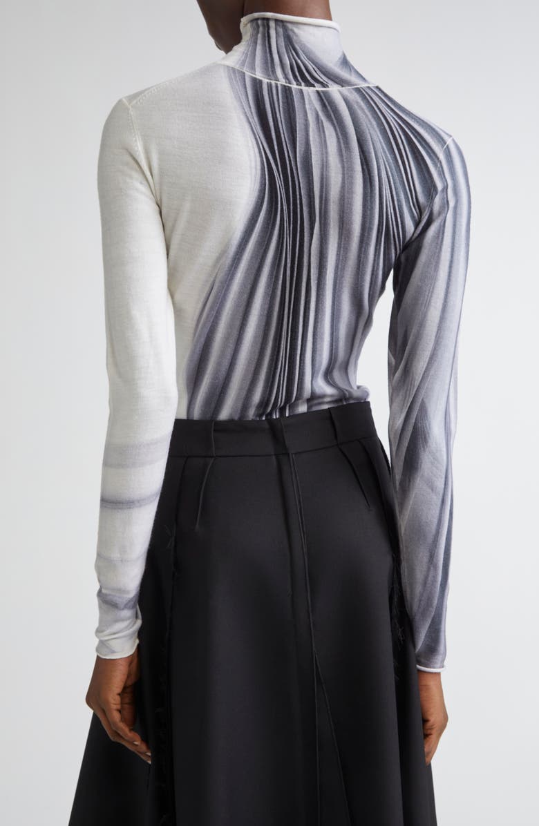 Jason Wu Collection Dancing Pleat Print Merino Wool Turtleneck Sweater, Alternate, color, Grey/ Black