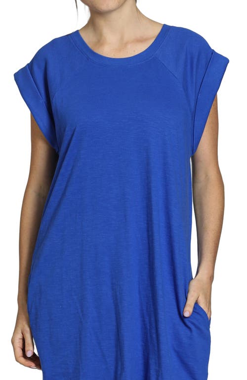Apny Raglan Cap Sleeve Cotton Shift Dress In Dazzling Blue
