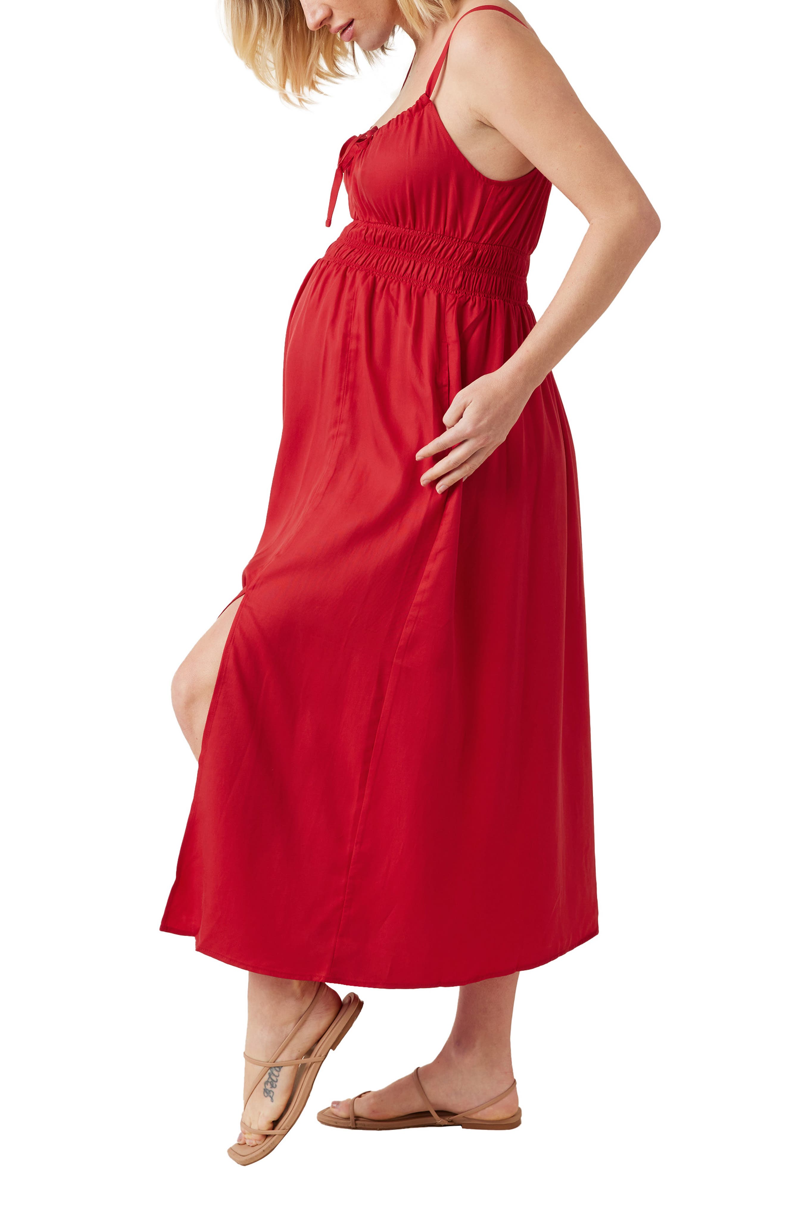 Shirred Maternity/Nursing Midi Dress - image 2