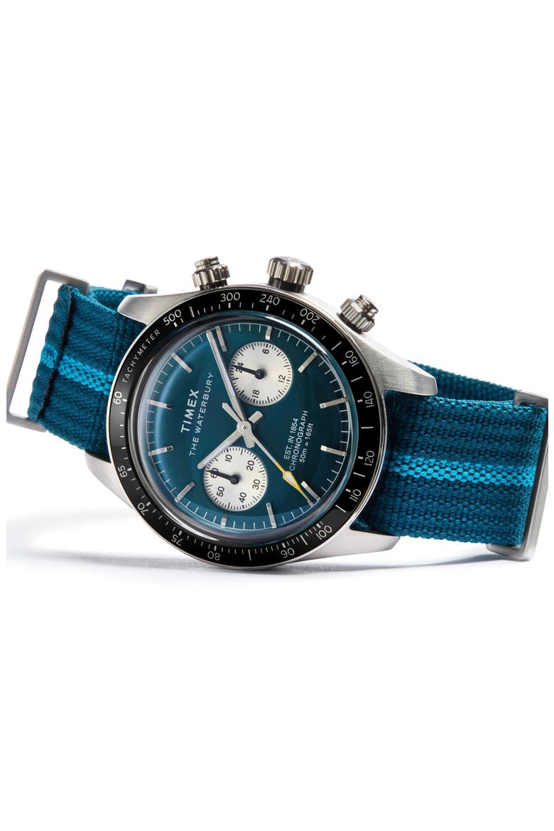 Waterbury Heritage Chronograph Webbing Strap Watch, 39mm, Alternate, color, BLUE