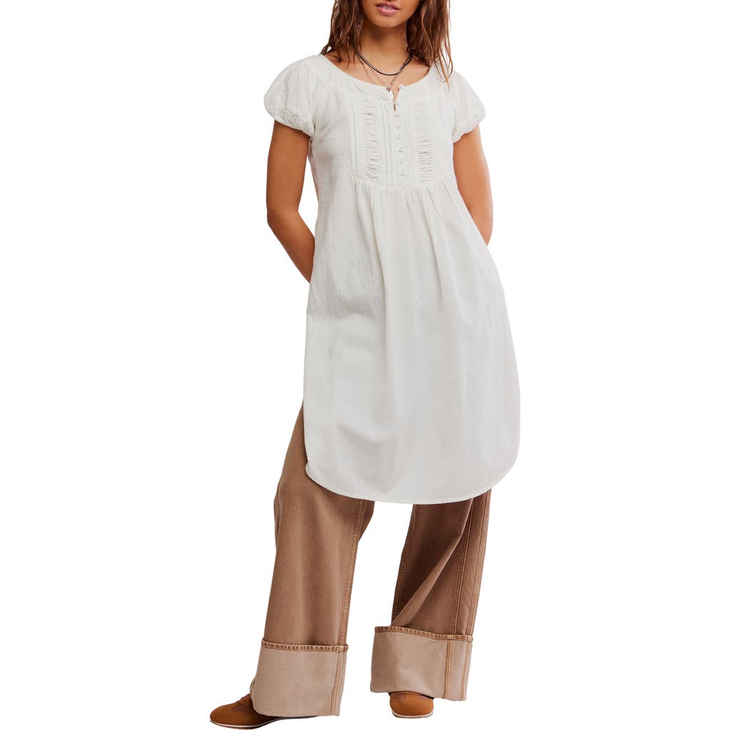 Free People Fayre Puff Sleeve Cotton & Linen Tunic Top In White