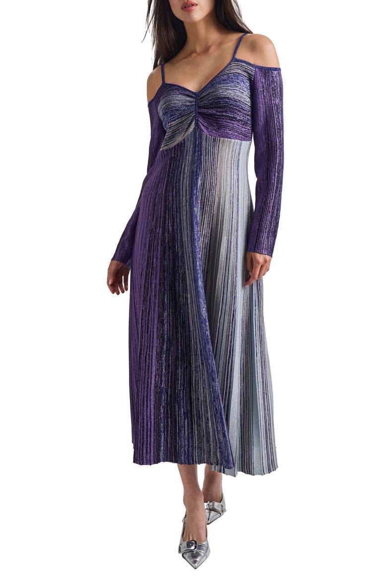 Metallic Empire Waist Long Sleeve Maxi Dress, Main, color, STARRY NIGHT BLUE/BLACK/BLUE